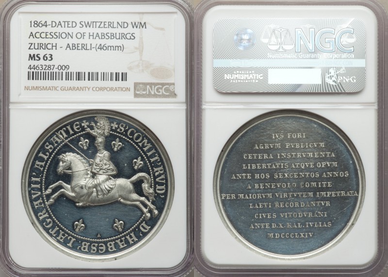 Zurich. Canton silver "600th Anniversary of Habsburg Rule" Medal 1864 MS63 NGC, ...