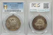 Confederation silvered brass Matte "Glarus - Shooting" Medal 1892 MS62 PCGS, R-811b. 33mm. 14.46gm. Coat of arms of Glarus below mountain view / Tradi...