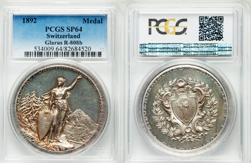 Confederation silver Specimen "Glarus Shooting Festival" Medal 1892 SP64 PCGS, R...