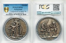 Confederation silver Matte Specimen "Lucerne Shooting Festival" Medal 1894 SP64 PCGS, R-877a. 49mm. Helvetia with torch and shield standing facing fro...