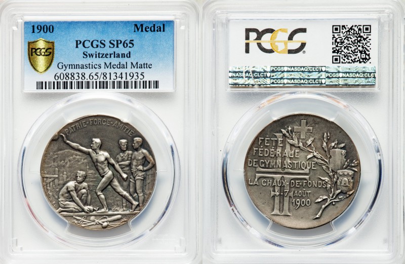 Confederation silver Matte Specimen "Neuchatel - Gymnastics" Medal 1900 SP65 PCG...