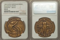 Confederation. Bellinzona-Ticino brass "Century of Autonomy" Medal 1903 MS64 NGC, 40mm. 30.53gm. By Huguenin. Male figure pulling curtain: view of cas...