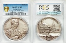 Confederation silver Matte Specimen "Bern Shooting Festival" Medal 1906 SP65 PCGS, R-256b. 46mm. View of Langnau with the shield of Bern and an olive ...
