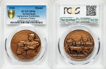 Confederation bronze Matte Specimen "Lausanne - 8th Swiss Agricultural Exhibition" Medal 1910 SP66 PCGS, 35mm. By the Holy Freres. Farmer with bull / ...