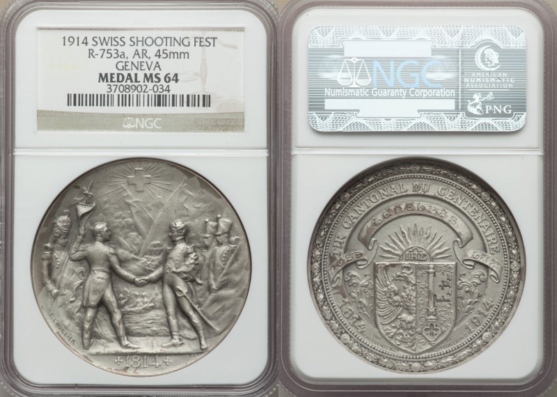 Confederation silver Matte "Geneva Shooting Festival" Medal 1914 MS64 NGC, R-753...