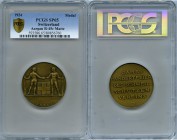 Confederation bronze Matte Specimen "Aargau - Centenary of Swiss Shooting Club" Medal 1924 SP65 PCGS, R-45c. 48mm. By Hans Frei. Two shooters shake ha...