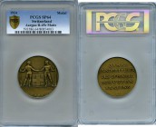 Confederation bronze Matte Specimen "Aargau - Centenary of Swiss Shooting Club" Medal 1924 SP64 PCGS, R-45c. 48mm. By Hans Frei. Two shooters shake ha...