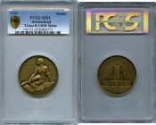 Confederation bronze Matte Specimen "Ticino-Bellizona Shooting Festival" Medal 1929 SP65 PCGS, R-1465b. 48mm. By Huguenin. Female youth seated on rock...