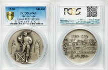 Confederation silver Matte Specimen "Lucerne - 500th Anniversary of Shooting Club" Medal 1930 SP65 PCGS, 40mm. Rifleman in front of city buildings; co...
