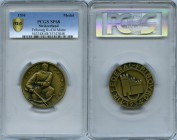 Confederation bronze Matte Specimen "Fribourg Shooting Festival" Medal 1934 SP68 PCGS, R-434. 50mm. 53.54gm. By W. Jordan. Crossbowman crouched on one...
