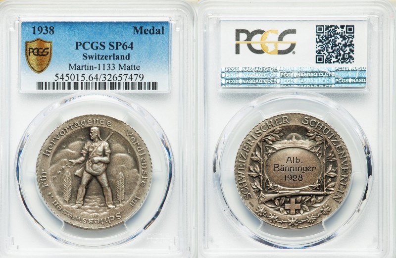 Confederation silver Matte Specimen "Shooting" Medal 1938 SP64 PCGS, R-1961, Mar...