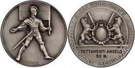 Confederation silver Matte Specimen "Lucerne Shooting Festival" Medal 1955 SP65 PCGS, R-928a. 50mm. 32.81gm. Man in traditional uniform holding flag /...
