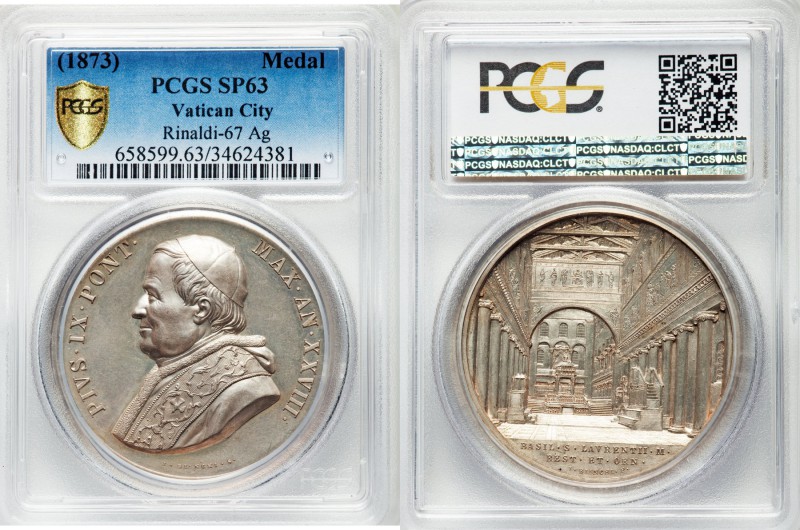 Pius IX silver Specimen Medal Anno XXVIII (1873) SP63 PCGS, Rinaldi-67. 43.80mm....