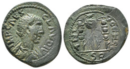 PISIDIA. Antioch. Claudius II Gothicus (268-270). Ae.
Obv: IMP CAES CLAVDIV.
Radiate, draped and cuirassed bust right.
Rev: ANTIOCH CL / S R.
Vexillum...