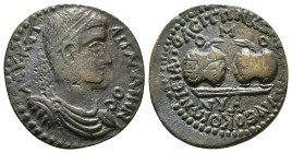 PHRYGIA. Hierapolis. Gallienus (253-268). Ae. Homonoia issue with Smyrna.
Obv: ΑΥ Κ Π ΛΙ ΓΑΛΛΙΗΝΟϹ.
Laureate, draped and cuirassed bust right.
Rev: ΙЄ...