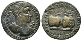 PHRYGIA. Hierapolis. Gallienus (253-268). Ae. Homonoia issue with Smyrna.
Obv: ΑΥ Κ Π ΛΙ ΓΑΛΛΙΗΝΟϹ.
Laureate, draped and cuirassed bust right.
Rev: ΙЄ...