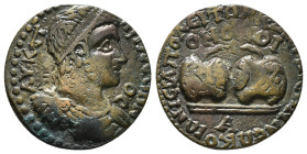 PHRYGIA. Hierapolis. Gallienus (253-268). Ae. Homonoia issue with Smyrna.
Obv: ΑΥ Κ Π ΛΙ ΓΑΛΛΙΗΝΟϹ.
Laureate, draped and cuirassed bust right.
Rev: ΙЄ...