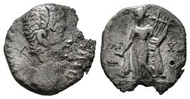 AUGUSTUS (27 BC-14 AD). Denarius. Lugdunum.
Obv: AVGVSTVS DIVI F.
Bare head right.
Rev: IMP - X / ACT.
Apollo Citharoedus of Actium standing left, hol...