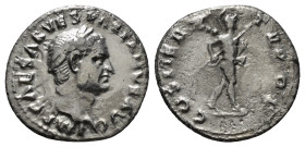 VESPASIAN (69-79). Denarius. Rome.
Obv: IMP CAESAR VESPASIANVS AVG.
Laureate head right.
Rev: COS ITER TR POT.
Mars advancing right, holding spear and...