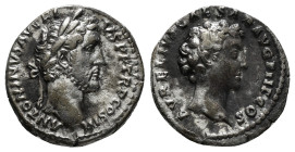 ANTONINUS PIUS, with MARCUS AURELIUS as Caesar (138-161). Denarius. Rome.
Obv: ANTONINVS AVG PIVS P P TR P COS III.
Laureate head of Antoninus Pius ri...