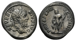 SEPTIMIUS SEVERUS (193-211). Denarius. Rome.
Obv: SEVERVS PIVS AVG.
Laureate head right.
Rev: P M TR P XVIII COS III P P.
Neptune standing left, leani...