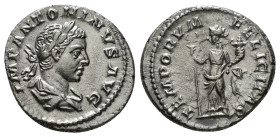 ELAGABALUS (218-222). Antoninianus. Rome.
Obv: IMP ANTONINVS AVG.
Radiate and draped bust right.
Rev: TEMPORVM FELICITAS.
Felicitas standing left, hol...