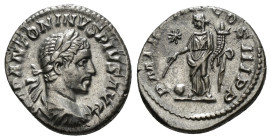 ELAGABALUS (218-222). Denarius. Rome.
Obv: IMP ANTONINVS PIVS AVG.
Laureate and draped bust right.
Rev: P M TR P IIII COS III P P.
Providentia standin...