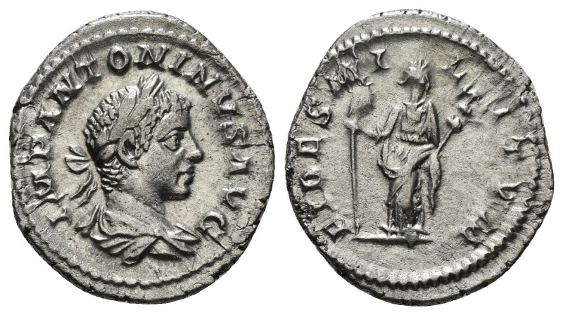 ELAGABALUS (218-222). Denarius. Rome.
Obv: IMP ANTONINVS AVG.
Laureate, draped a...