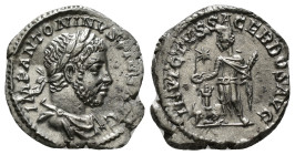 ELAGABALUS (218-222). Denarius. Rome.
Obv: IMP ANTONINVS PIVS AVG.
Laureate and draped bust right, wearing horn.
Rev: SVMMVS SACERDOS AVG.
Elagabalus ...