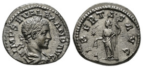 SEVERUS ALEXANDER (222-235). Denarius. Antioch.
Obv: IMP C M AVR SEV ALEXAND AVG.
Laureate and draped bust right.
Rev: LIBERTAS AVG.
Libertas standing...