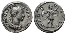 SEVERUS ALEXANDER (222-235). Denarius. Rome.
Obv: IMP ALEXANDER PIVS AVG.
Laureate, draped and cuirassed bust right.
Rev: MARS VLTOR.
Mars advancing r...