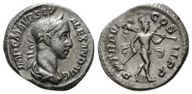 SEVERUS ALEXANDER (222-235). Denarius. Rome.
Obv: IMP C M AVR SEV ALEXAND AVG.
Laureate, draped and cuirassed bust right.
Rev: P M TR P VI COS II P P....