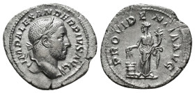 SEVERUS ALEXANDER (222-235). Denarius. Rome.
Obv: IMP ALEXANDER PIVS AVG.
Laureate bust right, slight drapery on far shoulder.
Rev: PROVIDENTIA AVG.
P...
