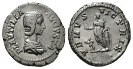 PLAUTILLA (Augusta, 202-205). Denarius. Rome.
Obv: PLAVTILLA AVGVSTA.
Draped bust right.
Rev: VENVS VICTRIX.
Venus standing left, holding apple and pa...