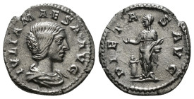 JULIA MAESA (Augusta, 218-224/5). Denarius. Rome.
Obv: IVLIA MAESA AVG.
Draped bust right.
Rev: PIETAS AVG.
Pietas standing left, holding box and drop...