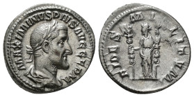 MAXIMINUS THRAX (235-238). Denarius. Rome.
Obv: IMP MAXIMINVS PIVS AVG.
Laureate, draped and cuirassed bust right.
Rev: FIDES MILITVM.
Fides standing ...