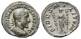 MAXIMINUS THRAX (235-238). Denarius. Rome.
Obv: IMP MAXIMINVS PIVS AVG.
Laureate, draped and cuirassed bust right.
Rev: FIDES MILITVM.
Fides standing ...