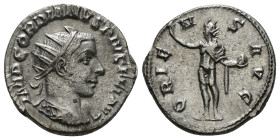 GORDIAN III (238-244). Antoninianus. Antioch.
Obv: IMP GORDIANVS PIVS FEL AVG.
Radiate and cuirassed bust right.
Rev: ORIENS AVG.
Sol standing left, r...