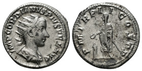 Gordian III (238-244) AR Antoninianus Rome
Obv: IMP CAES GORDIANVS PIVS AVG; radiate, draped and cuirassed bust right
Rev: PM TR P II COS PP, Gordian ...