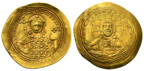 CONSTANTINE IX MONOMACHUS (1042-1055). GOLD Histamenon Nomisma. Constantinople.
Obv: + IҺS XIS RЄX RЄGNANTIҺM.
Facing bust of Christ Pantokrator.
R...