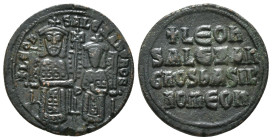 LEO VI with ALEXANDER (886-912). Follis. Constantinople.
Obv: + LЄOҺ S ALЄΞAҺδROS.
Crowned figures of Leo and Alexander seated facing on double throne...