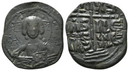 ANONYMOUS FOLLES. Class B. Attributed to Romanus III (1028-1034).
Obv: + EMMA NOVHΛ / IC - XC.
Bust of Christ facing, holding book of Gospels and wear...