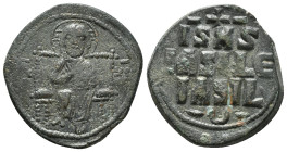 ANONYMOUS FOLLES. Class D. Time of Constantine IX (Circa 1042-1055). Follis. Constantinople.
Obv: IC - XC.
Christ, nimbate, seated facing on throne, h...