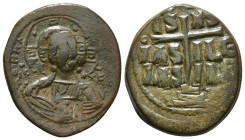 ANONYMOUS FOLLES. Class B. Attributed to Romanus III (1028-1034).
Obv: + EMMA NOVHΛ / IC - XC.
Bust of Christ facing, holding book of Gospels and wear...