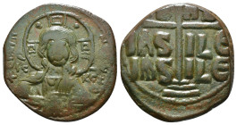 ANONYMOUS FOLLES. Class B. Attributed to Romanus III (1028-1034).
Obv: + EMMA NOVHΛ / IC - XC.
Bust of Christ facing, holding book of Gospels and wear...