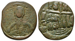 ANONYMOUS FOLLES. Class B. Attributed to Romanus III (1028-1034).
Obv: + EMMA NOVHΛ / IC - XC.
Bust of Christ facing, holding book of Gospels and wear...