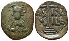 ANONYMOUS FOLLES. Class B. Attributed to Romanus III (1028-1034).
Obv: + EMMA NOVHΛ / IC - XC.
Bust of Christ facing, holding book of Gospels and wear...