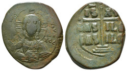 ANONYMOUS FOLLES. Class B. Attributed to Romanus III (1028-1034).
Obv: + EMMA NOVHΛ / IC - XC.
Bust of Christ facing, holding book of Gospels and wear...