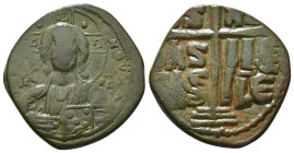 ANONYMOUS FOLLES. Class B. Attributed to Romanus III (1028-1034).
Obv: + EMMA NOVHΛ / IC - XC.
Bust of Christ facing, holding book of Gospels and wear...