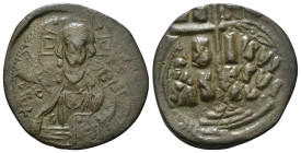 ANONYMOUS FOLLES. Class B. Attributed to Romanus III (1028-1034).
Obv: + EMMA NOVHΛ / IC - XC.
Bust of Christ facing, holding book of Gospels and wear...